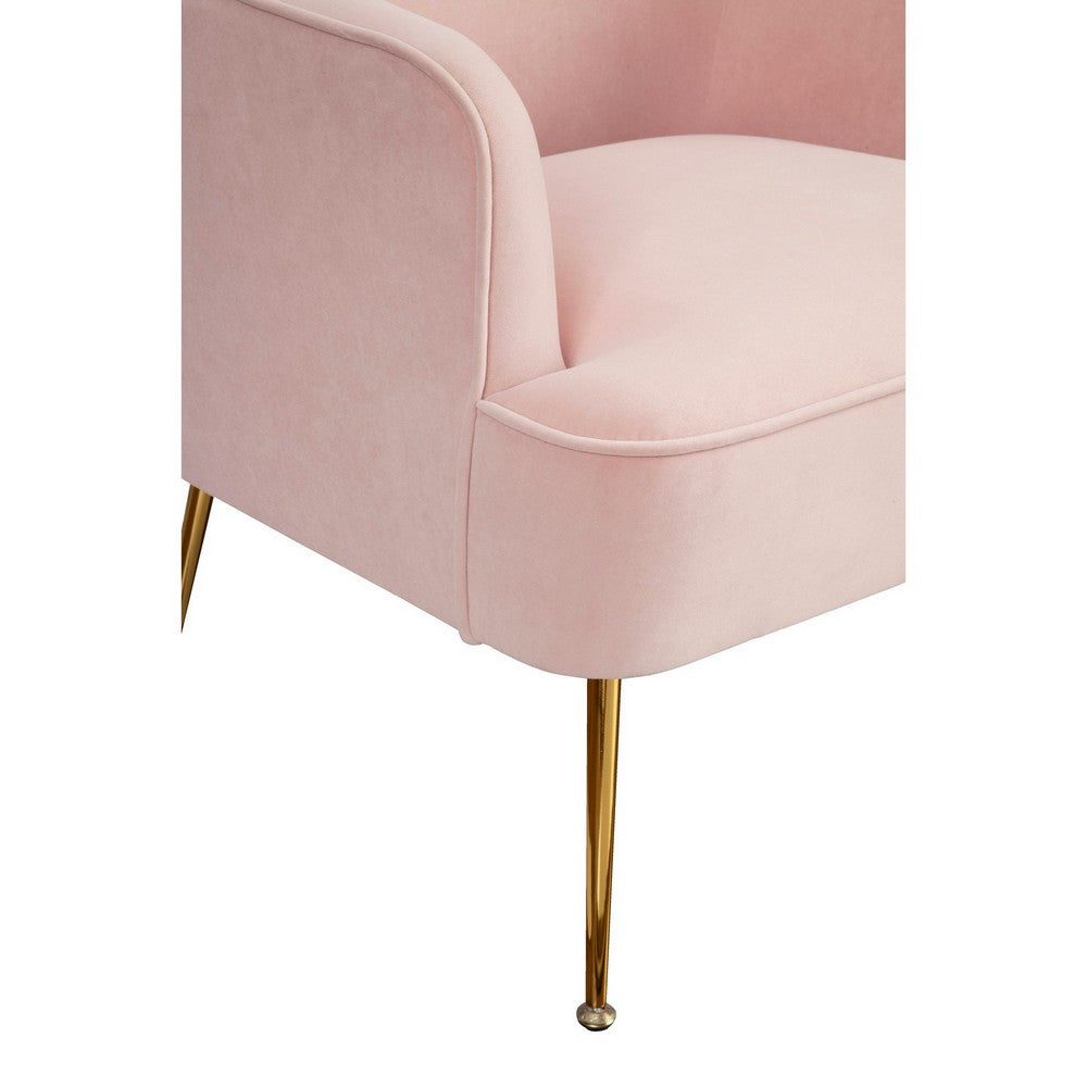 Accent Chair with T Cushioned Seat and Metal Legs, Pink