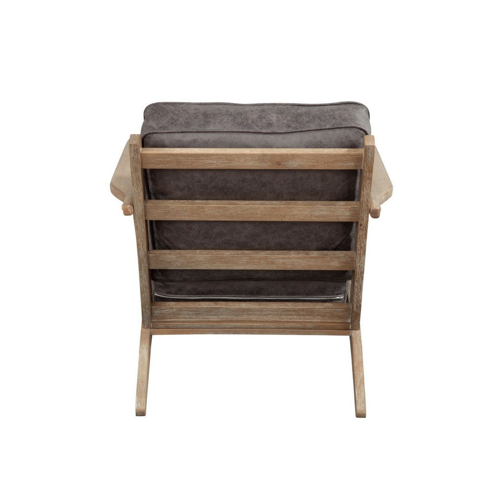 Lounge Chair with Leatherette Seat and Wooden Frame, Gray