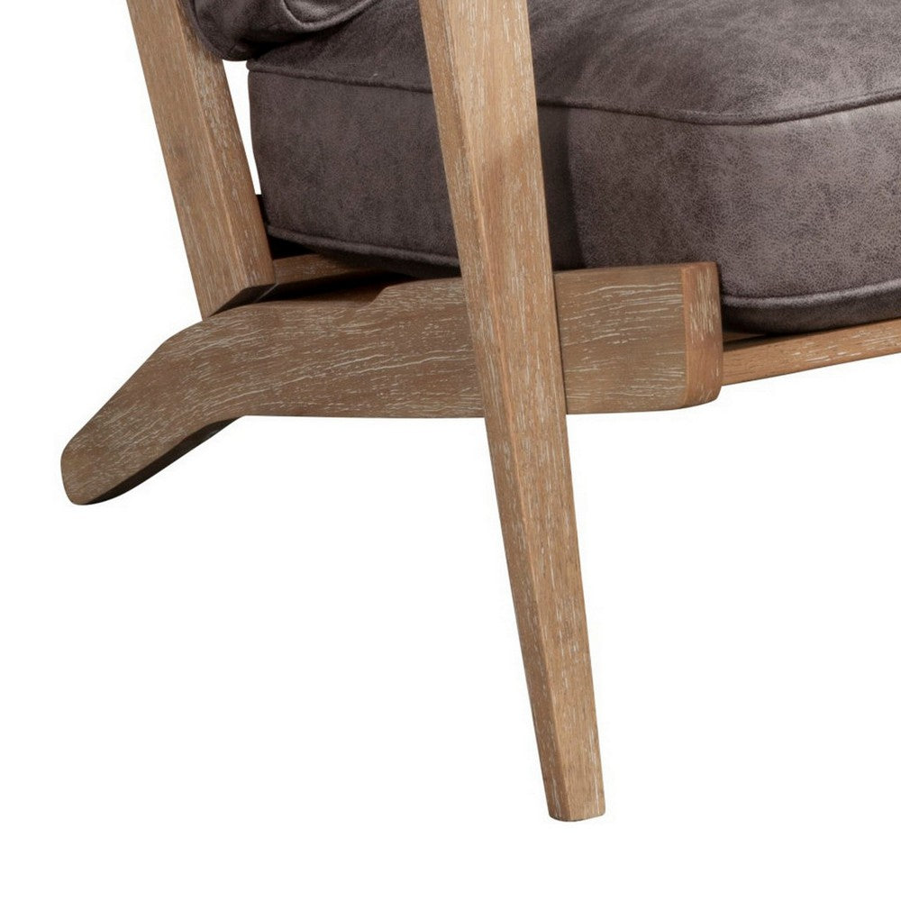 Lounge Chair with Leatherette Seat and Wooden Frame, Gray