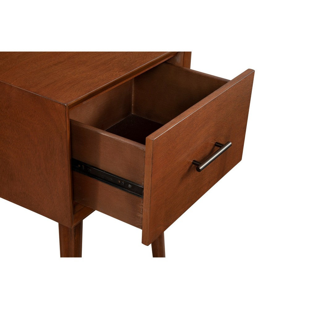 End Table with 1 Drawer and Angled Legs, Brown