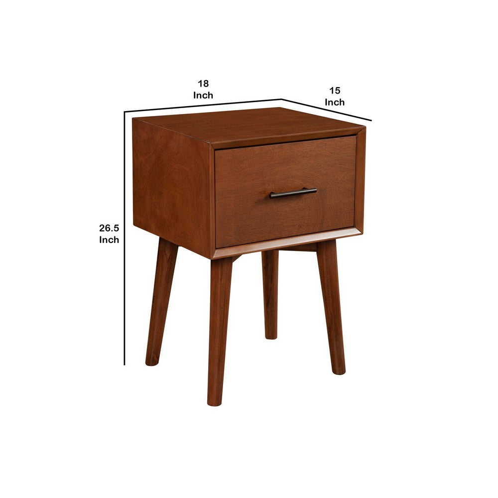 End Table with 1 Drawer and Angled Legs, Brown