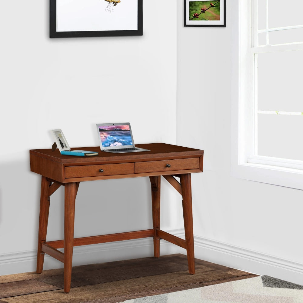Writing Desk with 2 Drawers and Angled Legs, Brown By Casagear Home