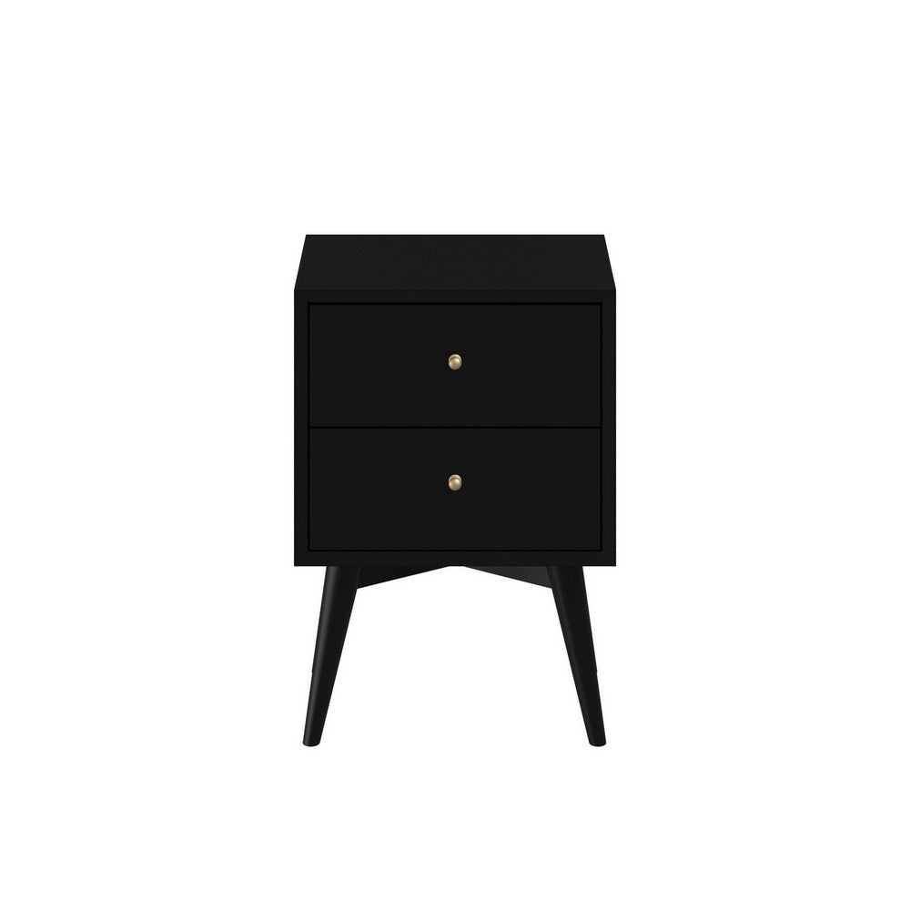 Nightstand with 2 Drawers and Angled Legs, Black