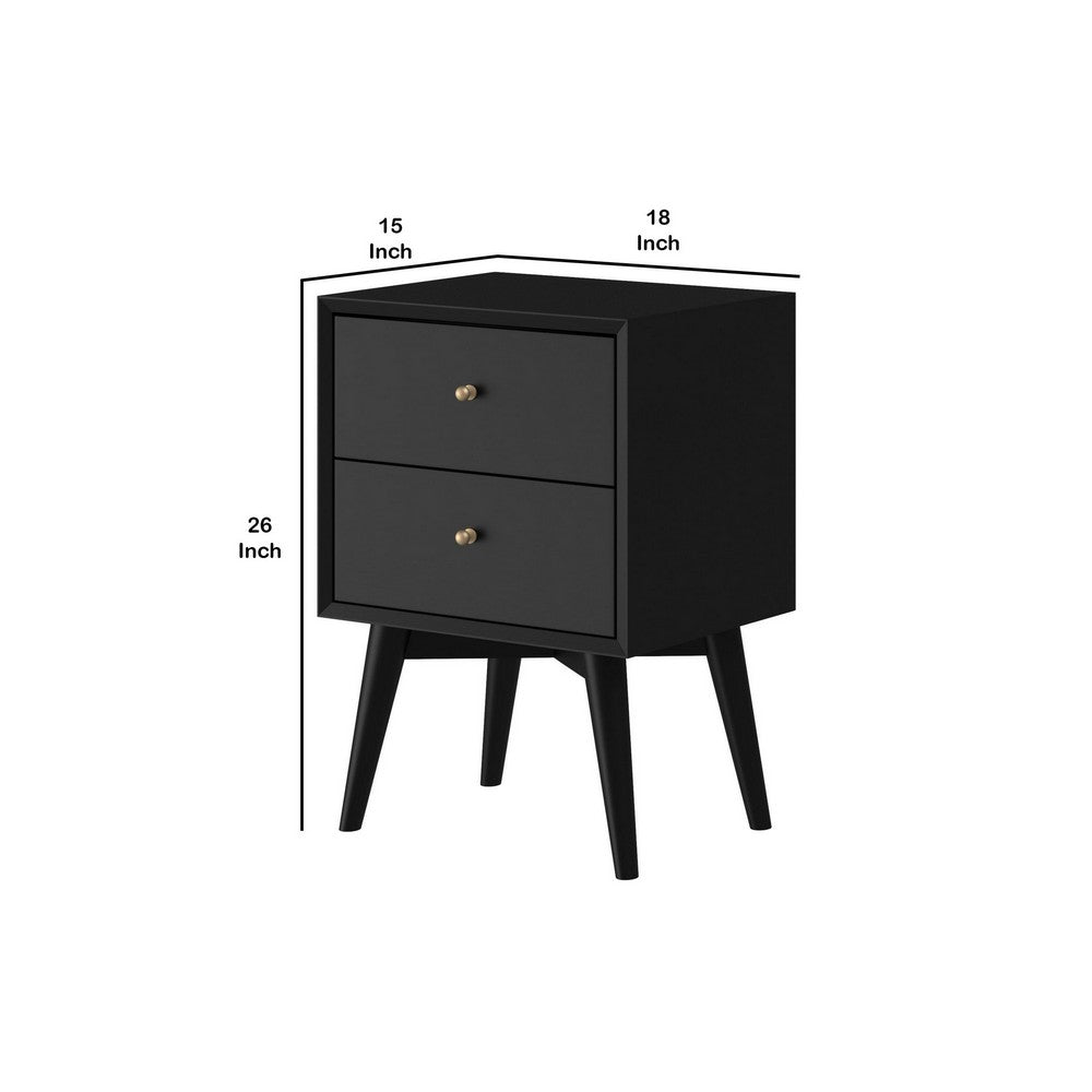 Nightstand with 2 Drawers and Angled Legs, Black