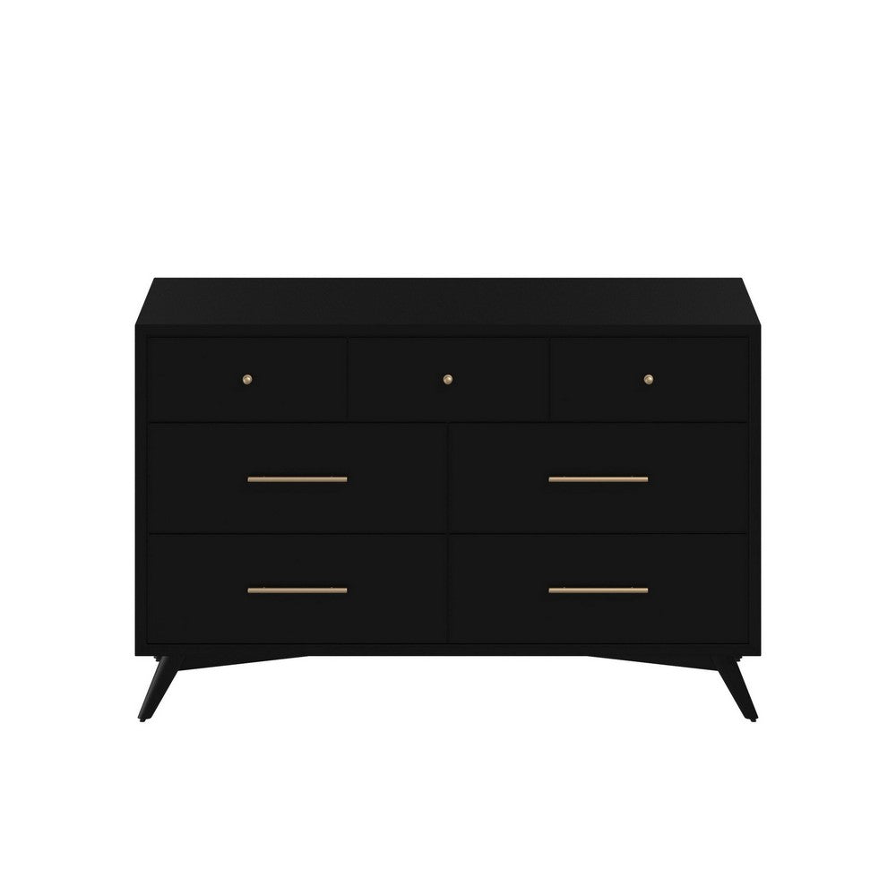 Dresser with 7 Drawers and Angled Legs, Black