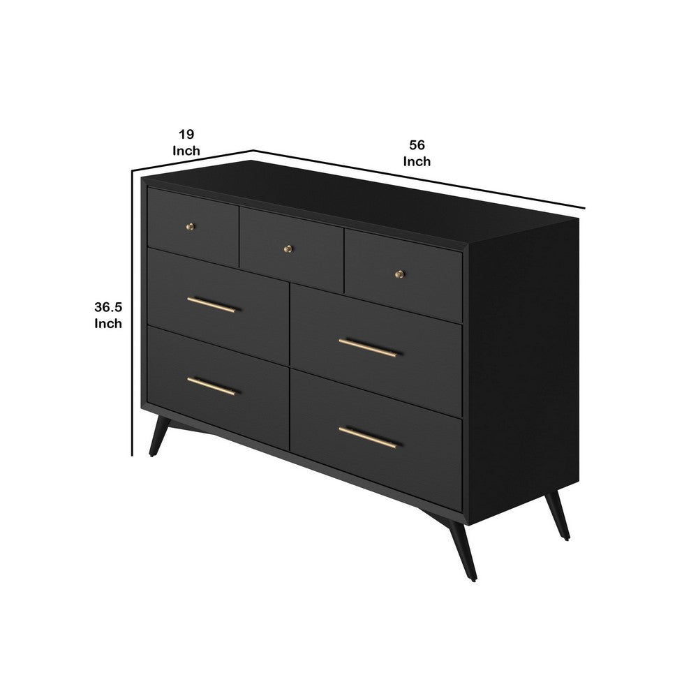 Dresser with 7 Drawers and Angled Legs, Black