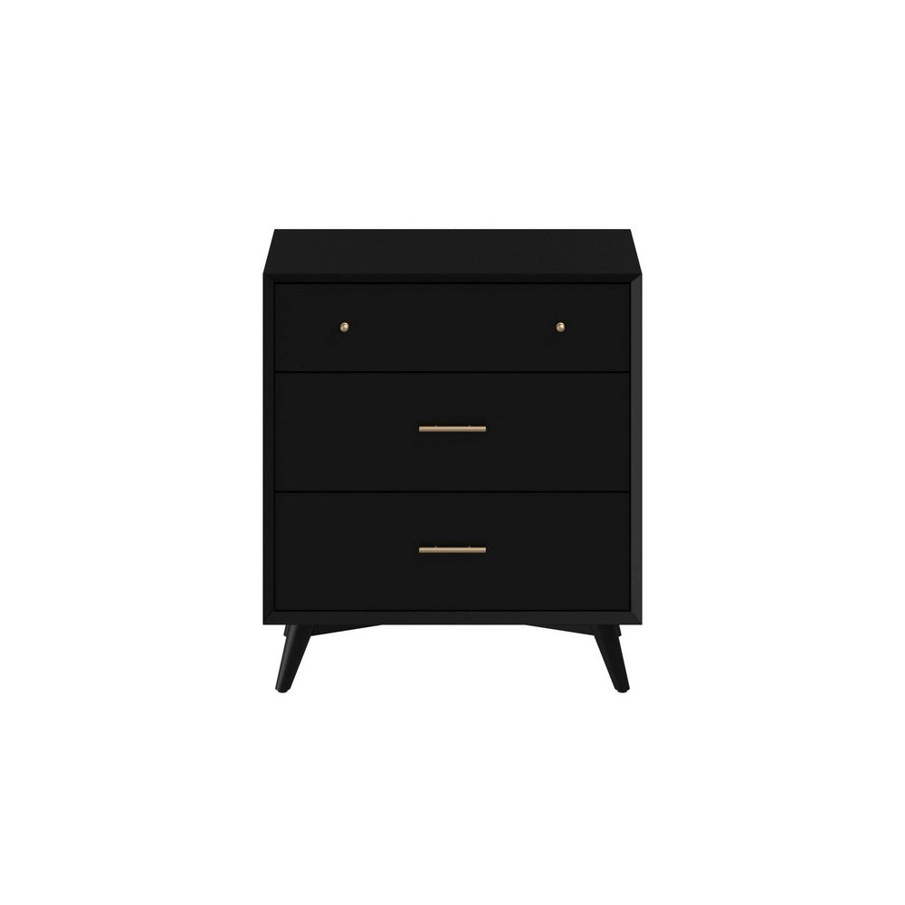 Chest with 3 Drawers and Angled Legs, Black
