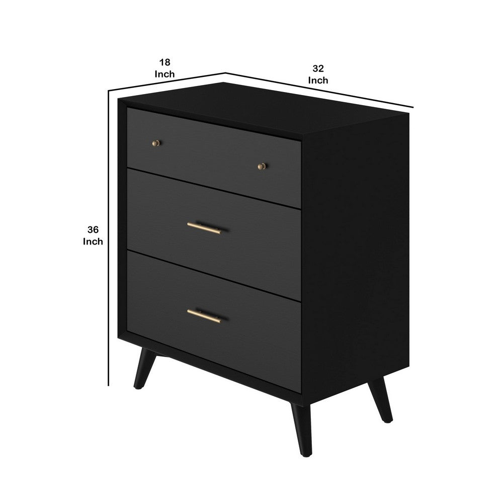 Chest with 3 Drawers and Angled Legs, Black