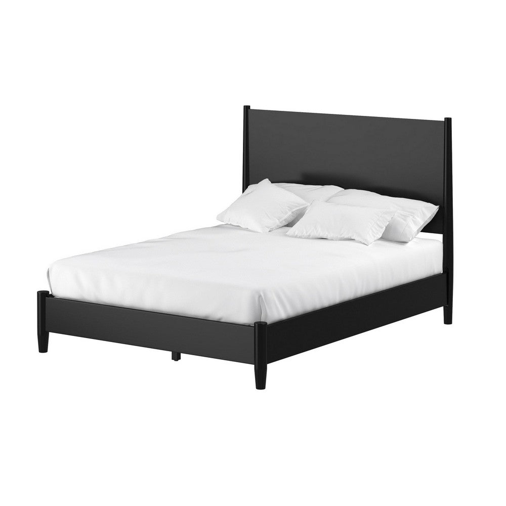 King Panel Bed with Rectangular Headboard, Black