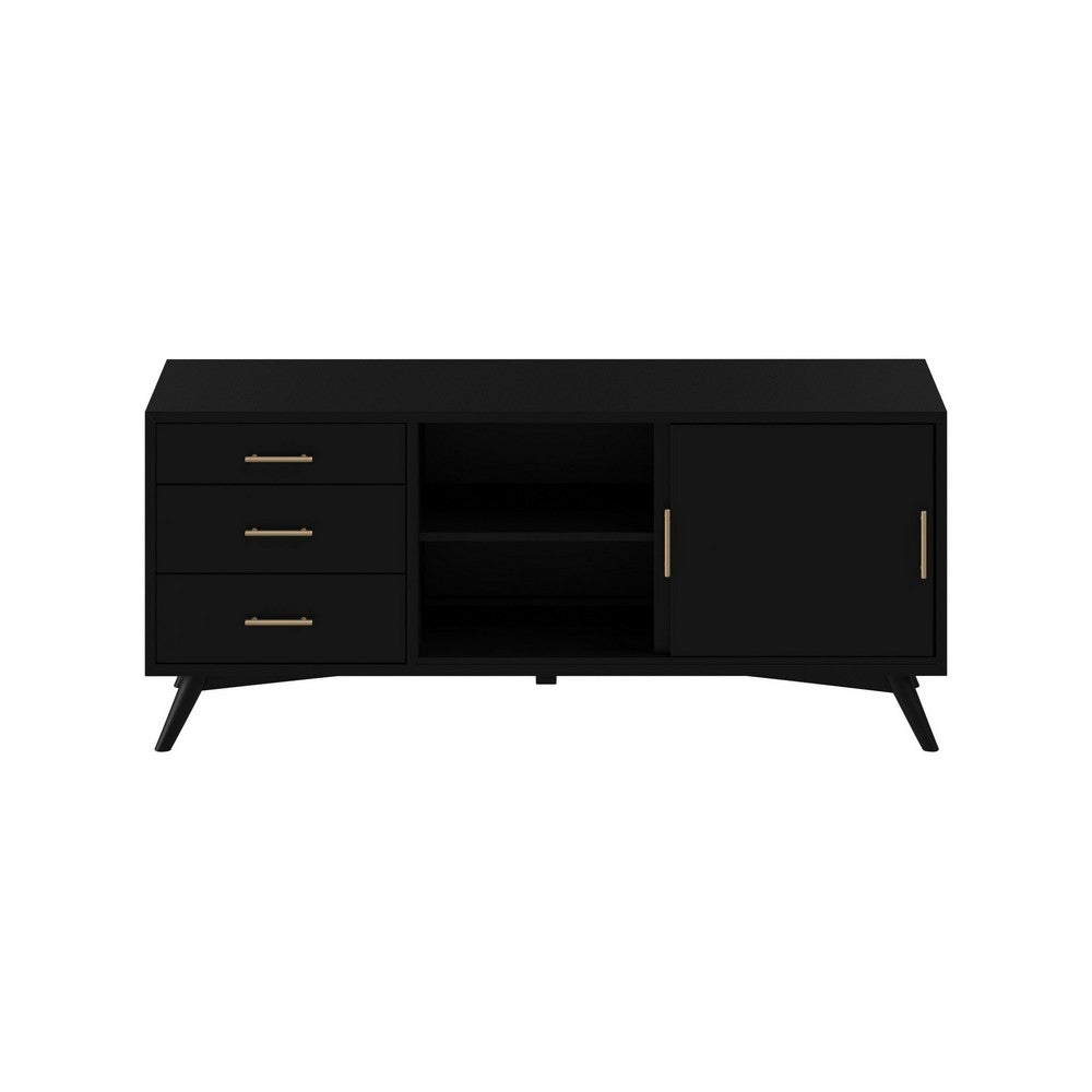 TV Console with 1 Door Cabinet and 3 Drawers, Black