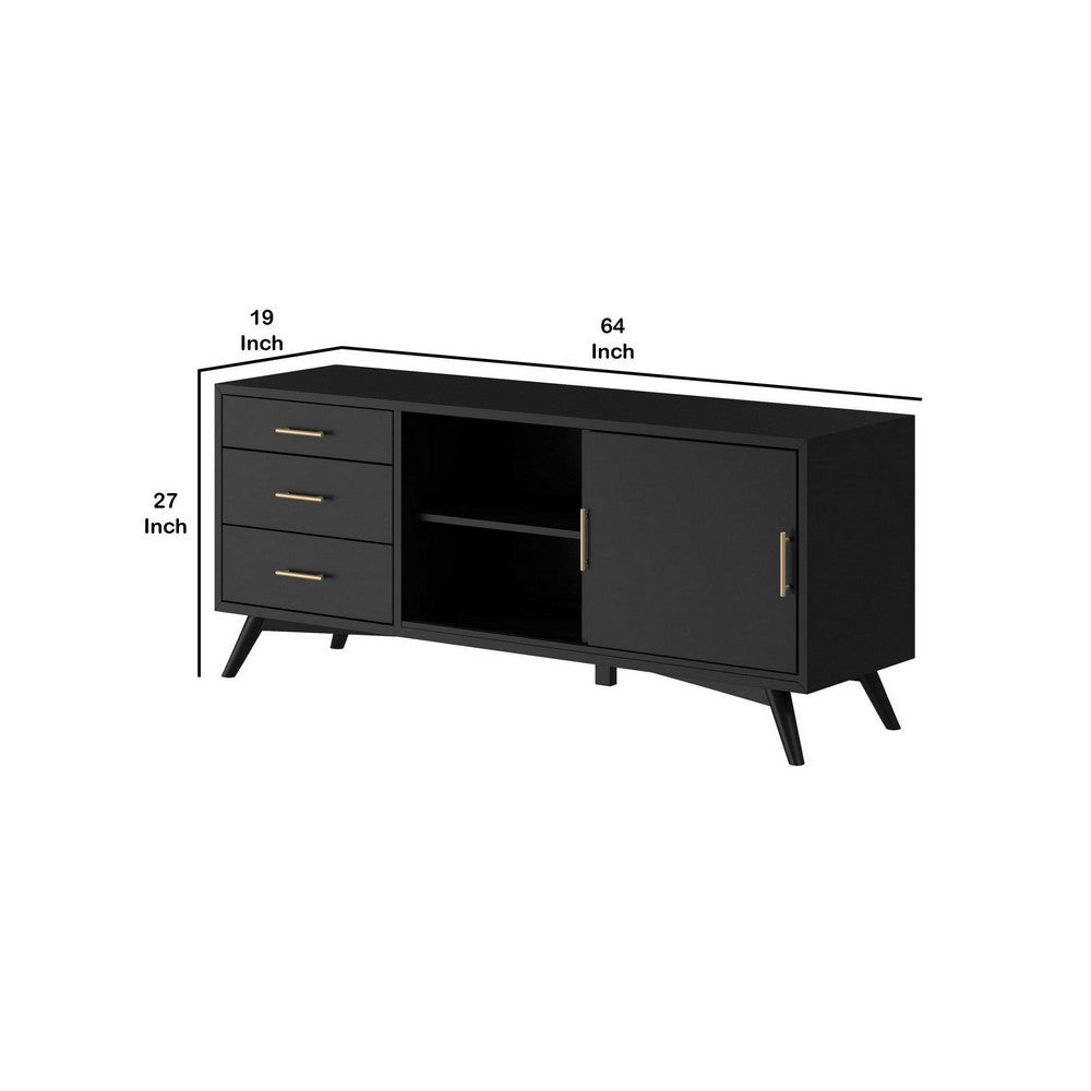 TV Console with 1 Door Cabinet and 3 Drawers, Black