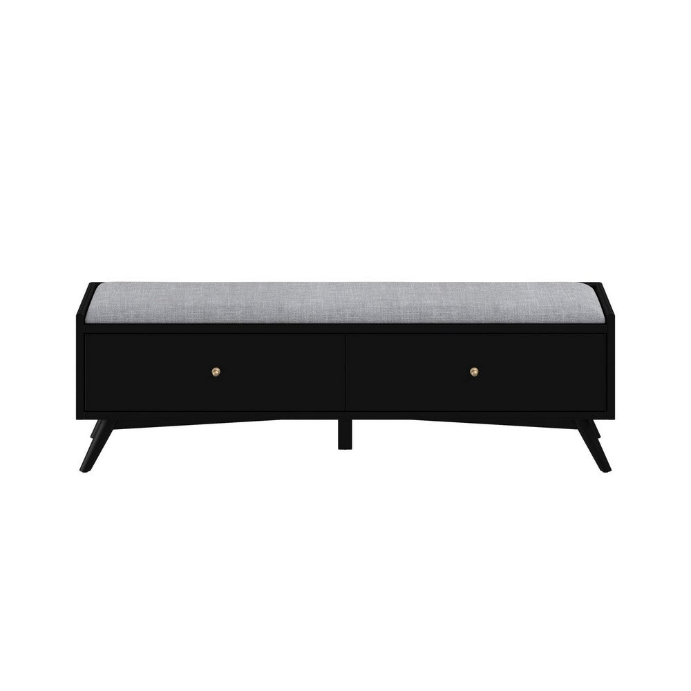 Bench with Fabric Padded Seat and 2 Drawers, Black