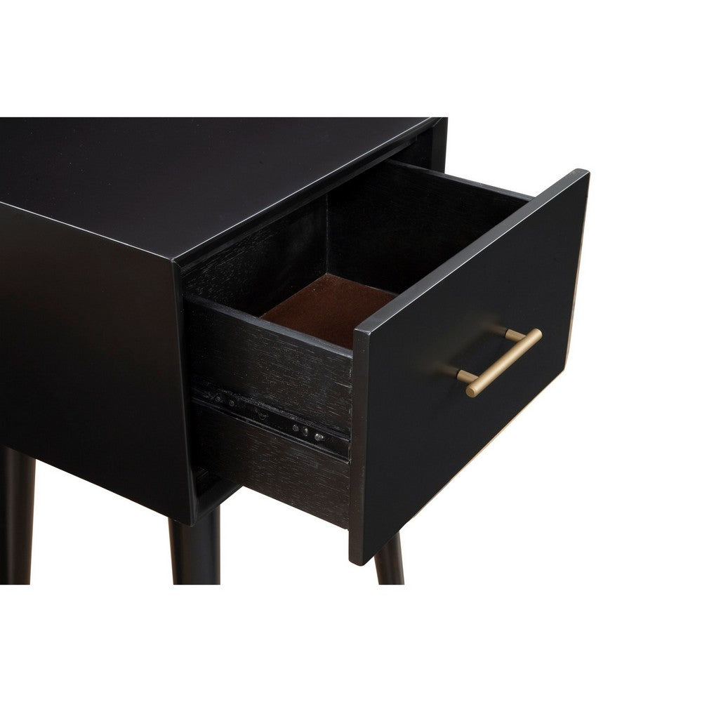 End Table with 1 Drawer and Angled Legs, Black