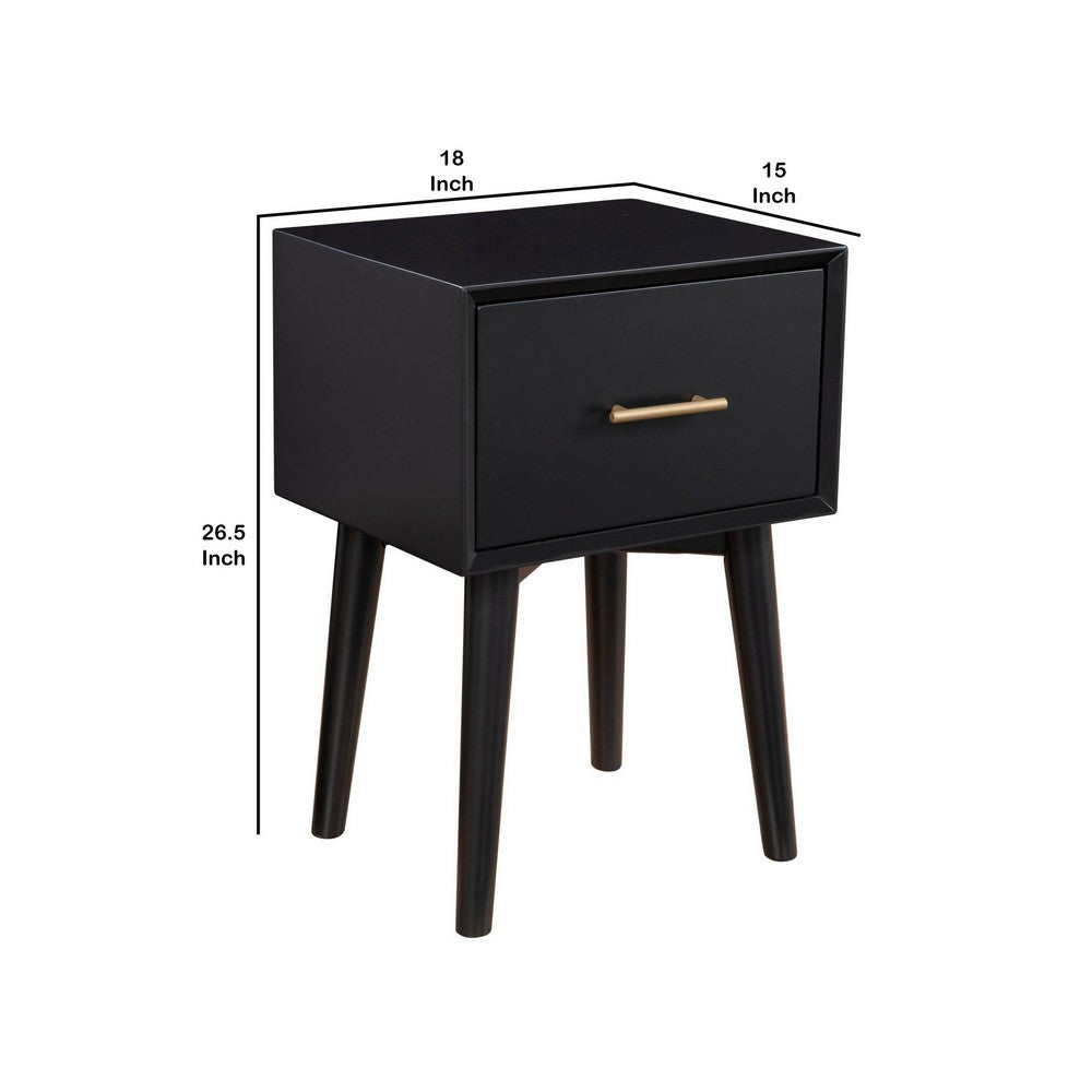 End Table with 1 Drawer and Angled Legs, Black