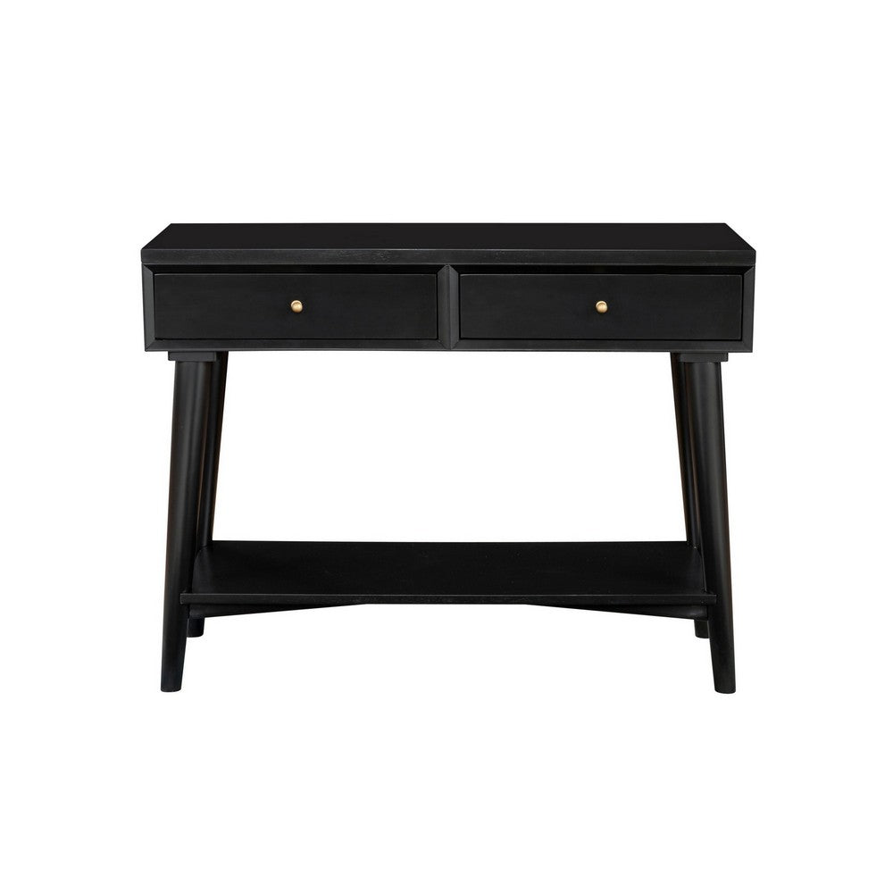 Console Table with 2 Drawers and Angled Legs, Black