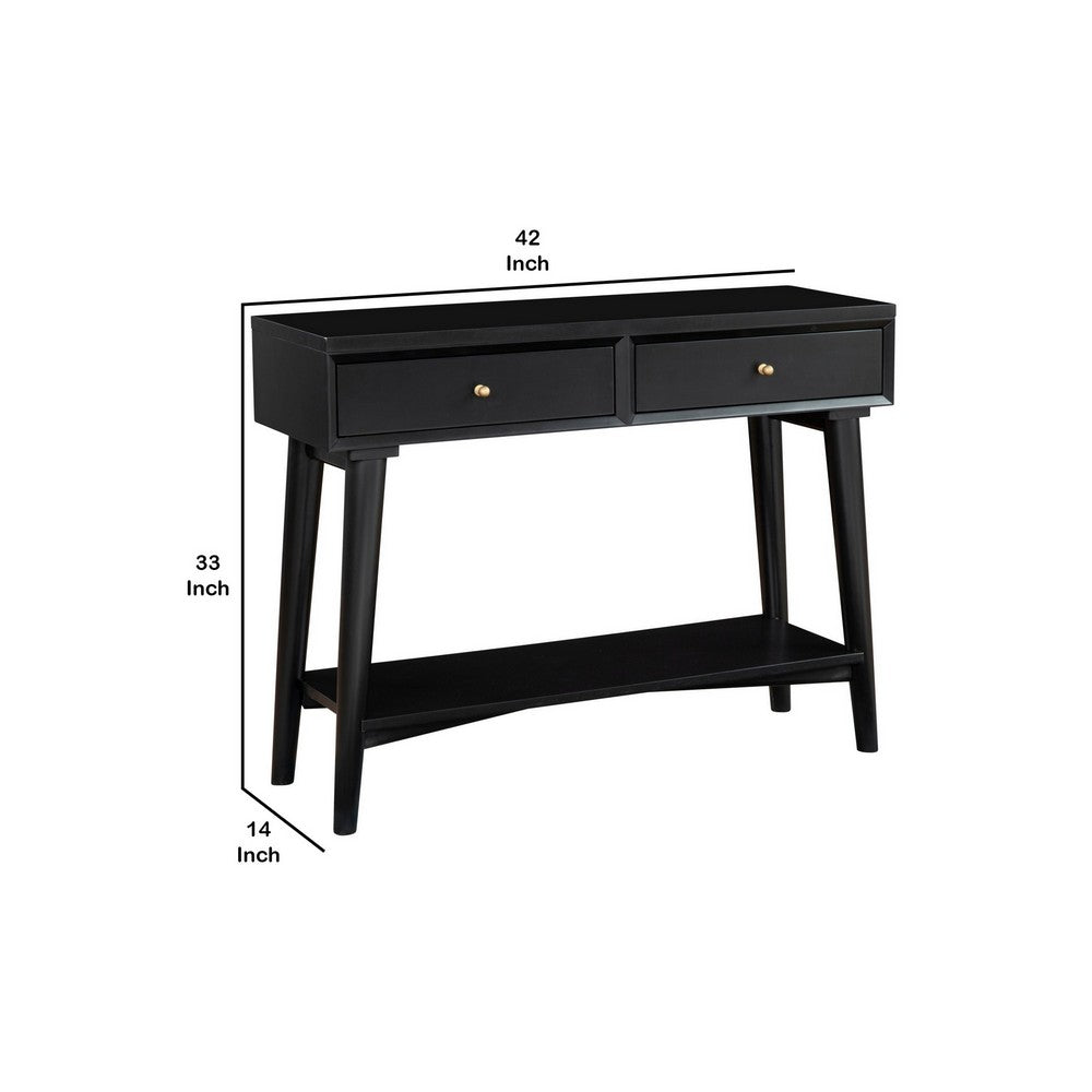 Console Table with 2 Drawers and Angled Legs, Black