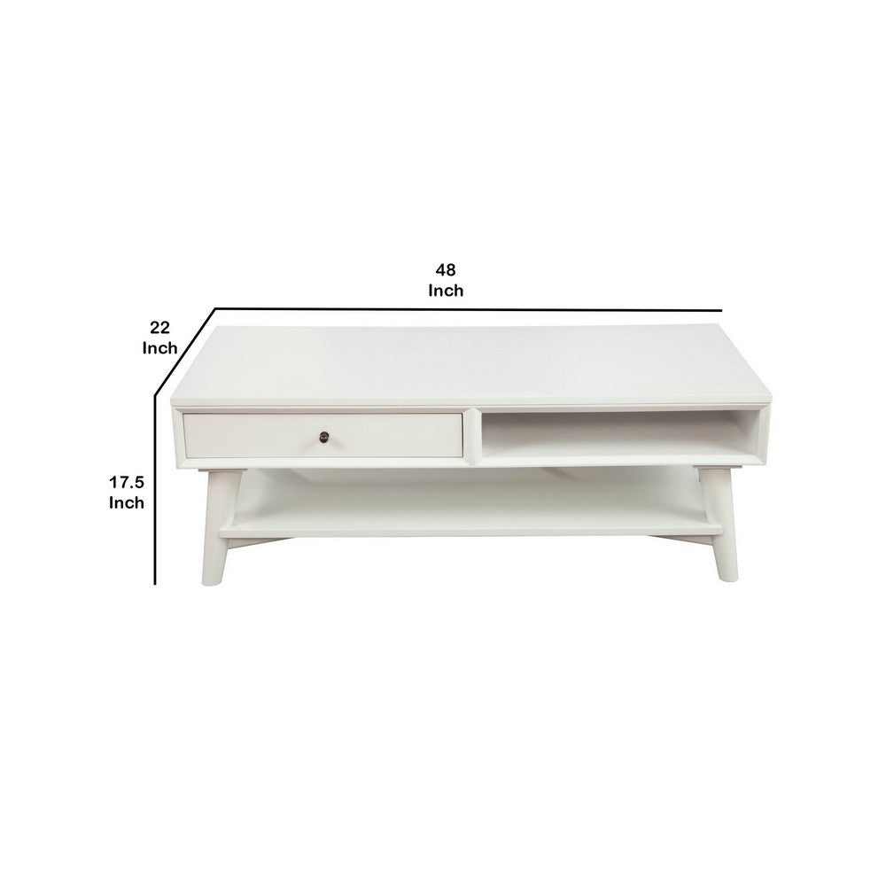 Coffee Table with 1 Drawer and Open Shelf, White