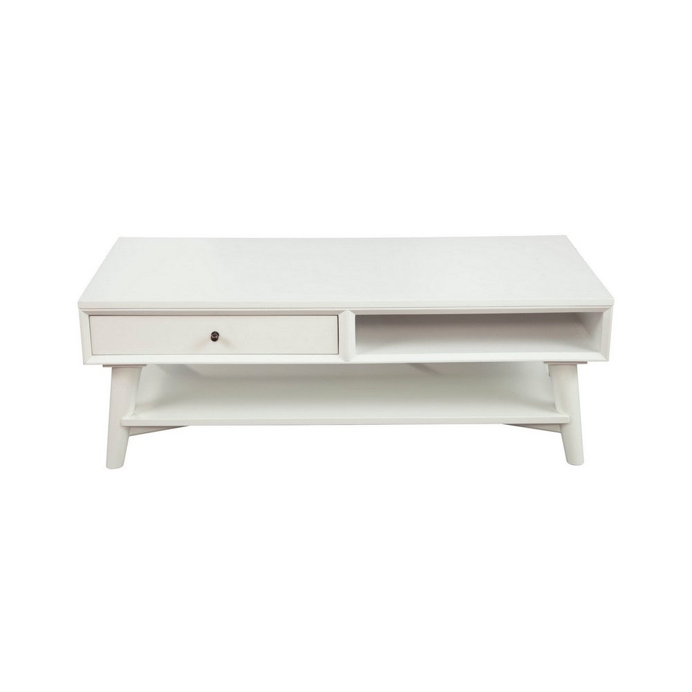 Coffee Table with 1 Drawer and Open Shelf, White