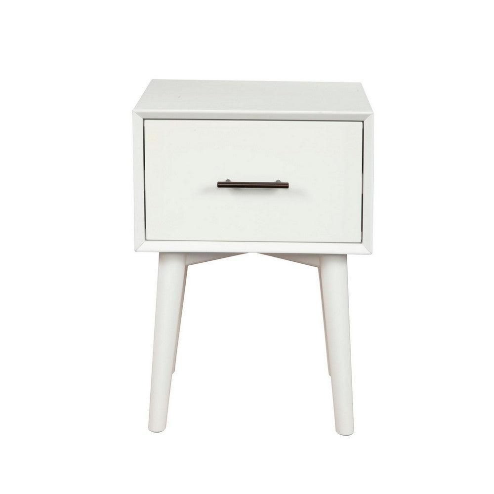 End Table with 1 Drawer and Angled Legs, White