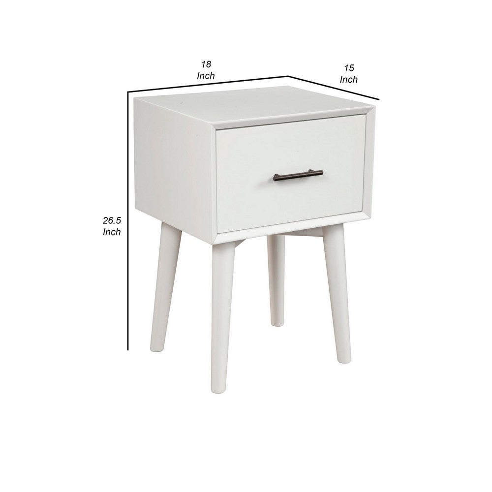 End Table with 1 Drawer and Angled Legs, White