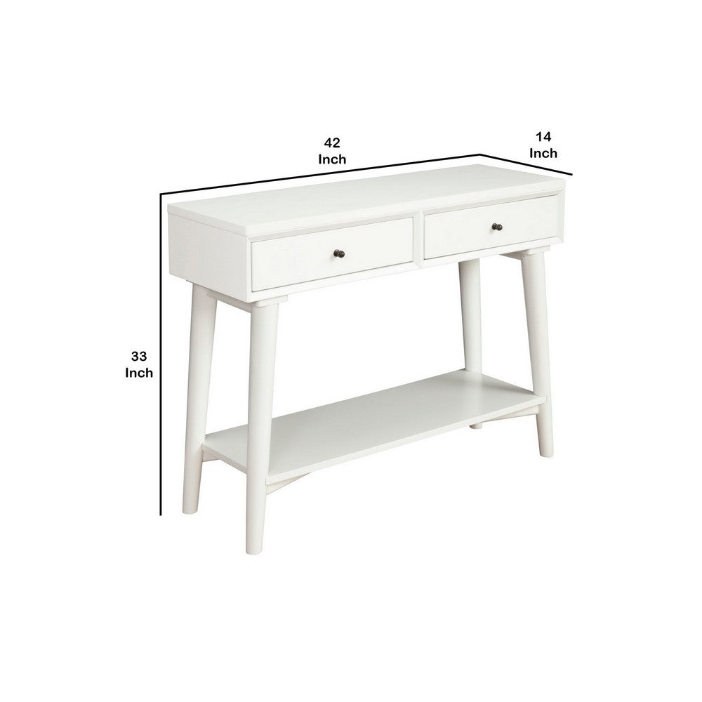 Console Table with 2 Drawers and Angled Legs, White