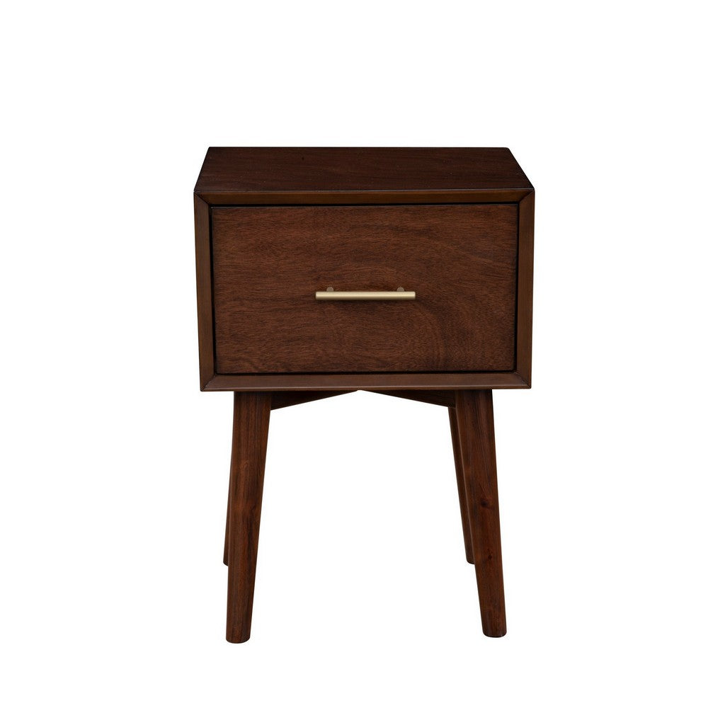 End Table with 1 Drawer and Angled Legs, Walnut Brown