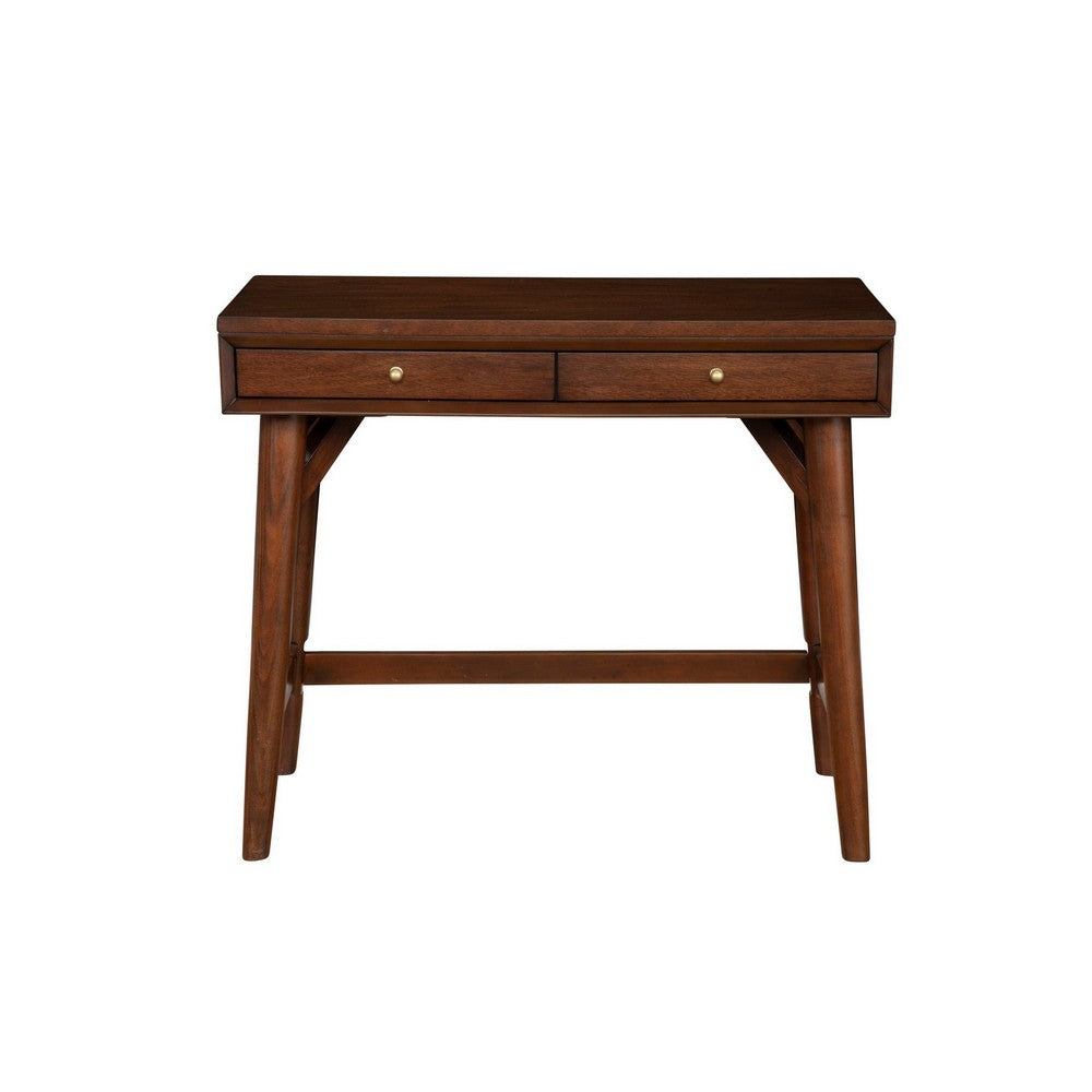 Writing Desk with 2 Drawers and Angled Legs, Walnut Brown