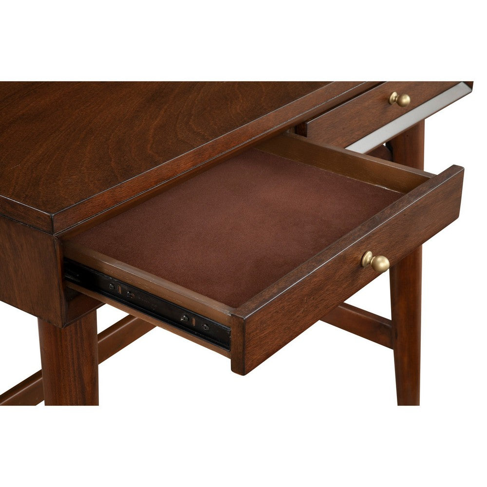 Writing Desk with 2 Drawers and Angled Legs, Walnut Brown