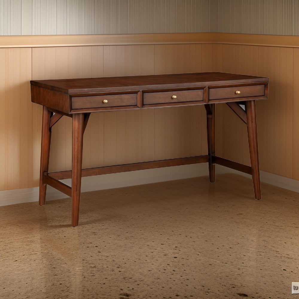 Nova Writing Desk | 3 Drawers | Angled Legs | Walnut Brown