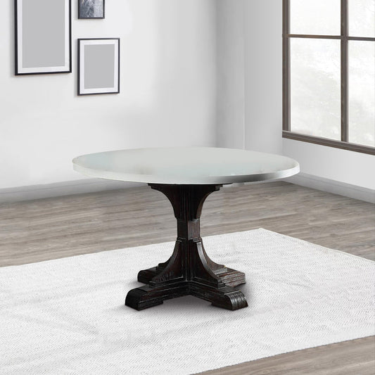 Opal Dining Table | Marble Top | Pedestal Base | White & Brown