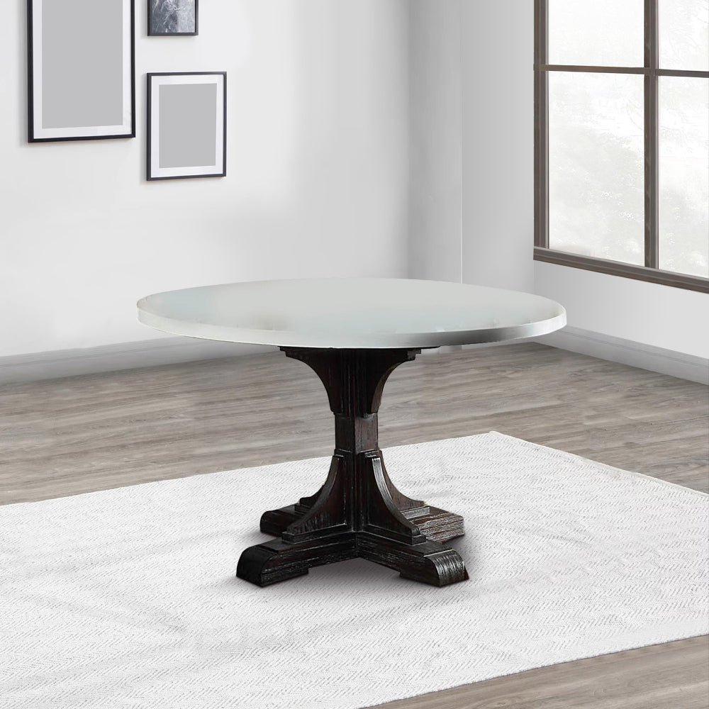 Dining Table with Marble Top and Pedestal Base White and Brown By Casagear Home BM261898