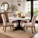 Dining Table with Marble Top and Pedestal Base, White and Brown