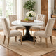 Dining Table with Marble Top and Pedestal Base, White and Brown