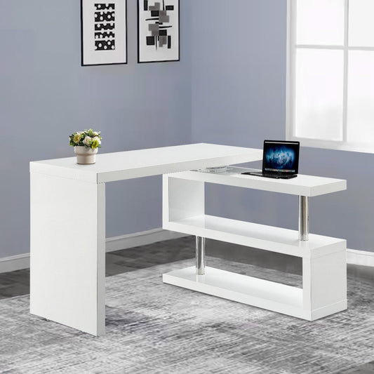 48 Inch Writing Desk with Swivel Open Shelf, White By Casagear Home
