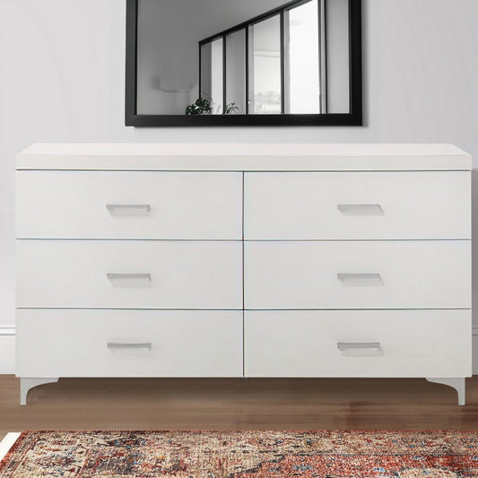 Dresser with 6 Drawers and Bar Handle, White