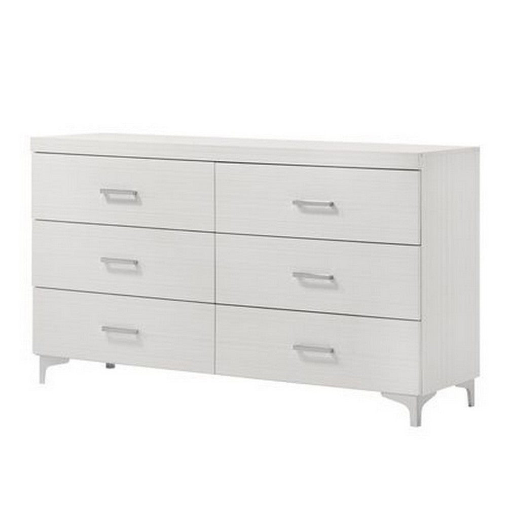 Dresser with 6 Drawers and Bar Handle, White