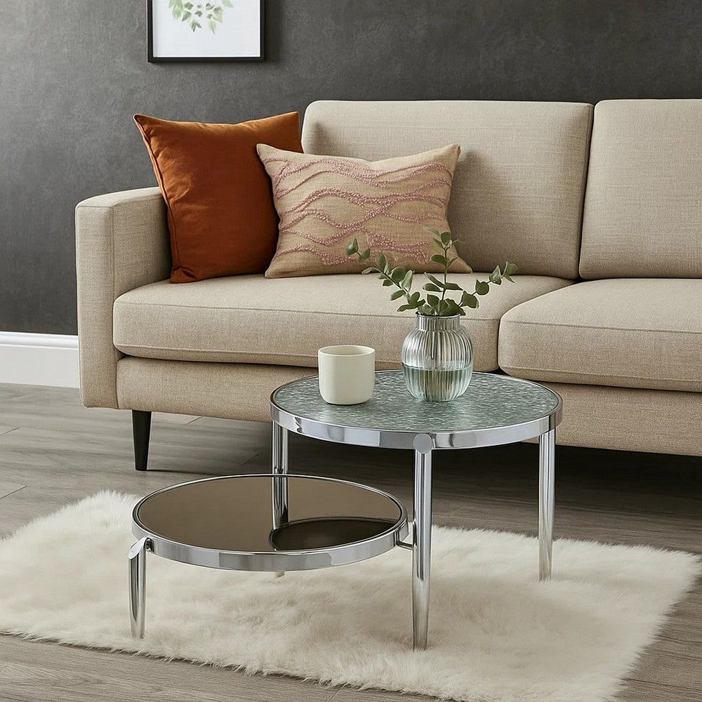 Twin Top Coffee Table with Tubular Rounded Legs, Silver