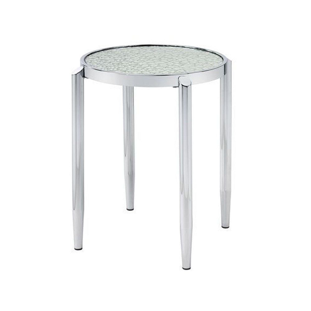 End Table with Tubular Rounded Legs and Frosted Glass Top Silver BM262117