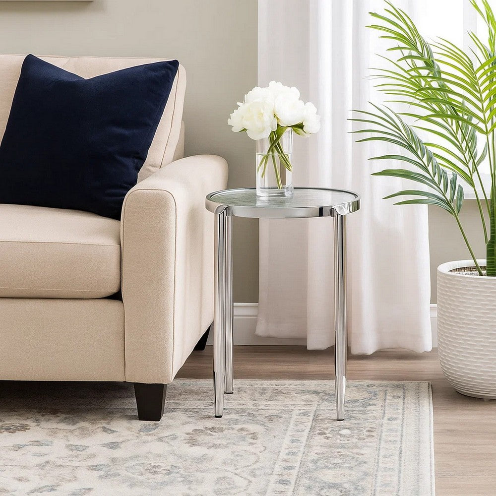 End Table with Tubular Rounded Legs and Frosted Glass Top, Silver