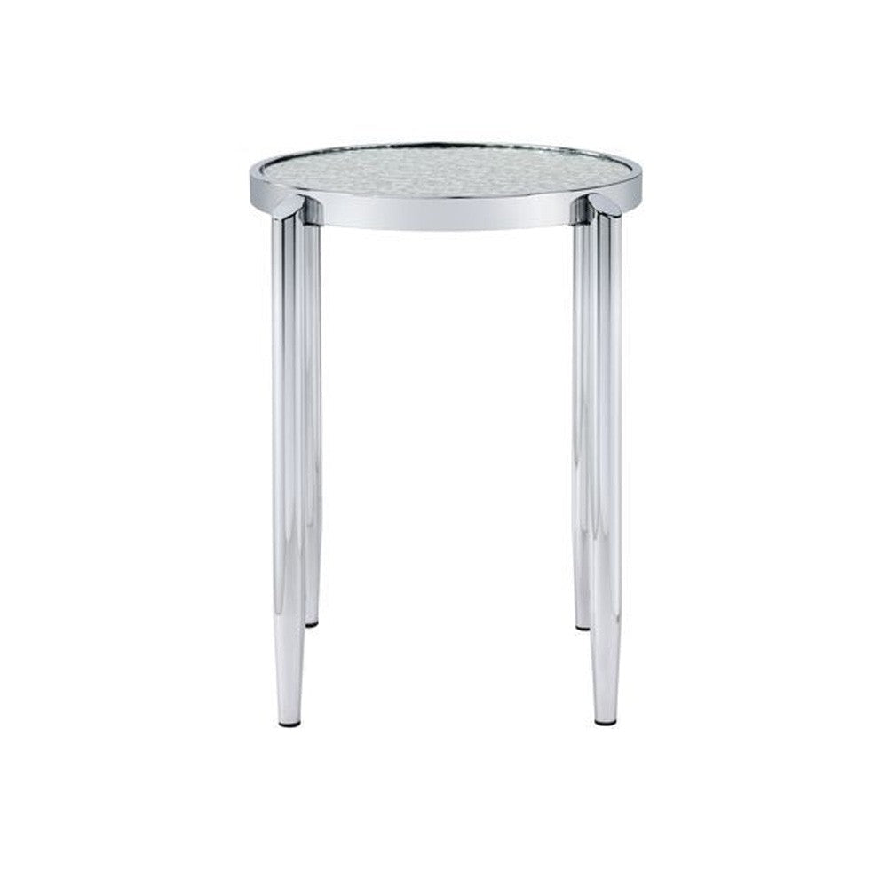 End Table with Tubular Rounded Legs and Frosted Glass Top, Silver