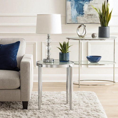 End Table with Tubular Rounded Legs and Frosted Glass Top, Silver