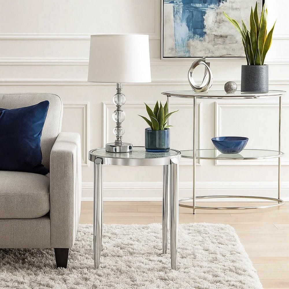 End Table with Tubular Rounded Legs and Frosted Glass Top, Silver