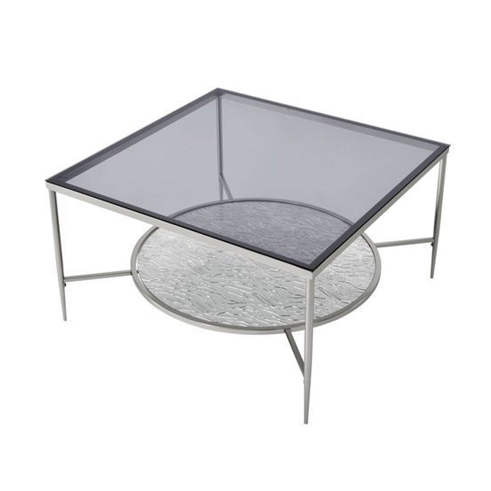 Coffee Table with Textured Round Shelf Silver BM262118