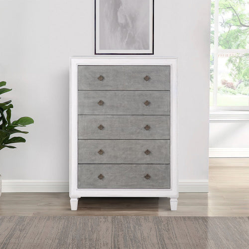 Chest with 5 Drawers and Diamond Pull, Gray