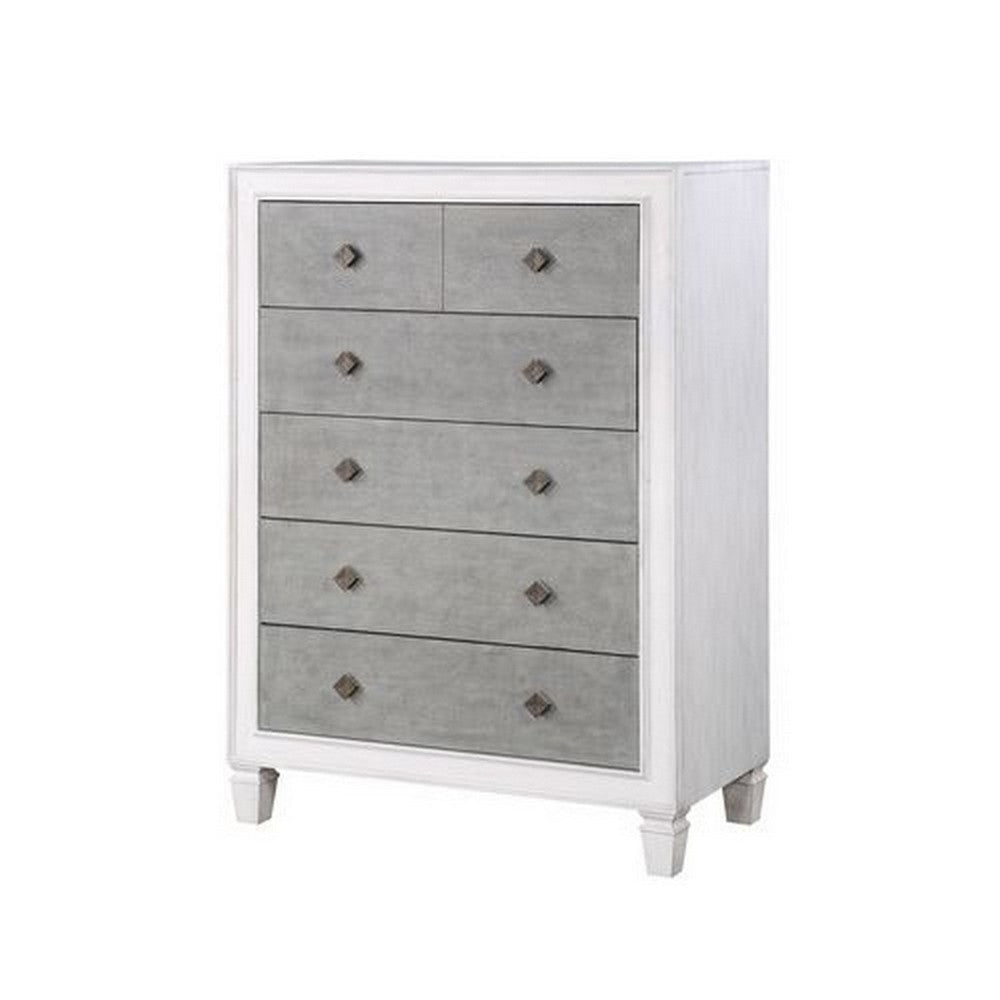 Chest with 5 Drawers and Diamond Pull, Gray