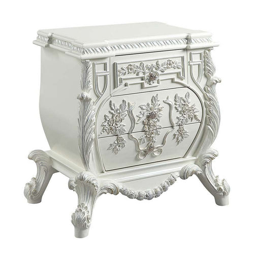 Vivian Nightstand | 3 Drawers | Floral Accent | Antique White
