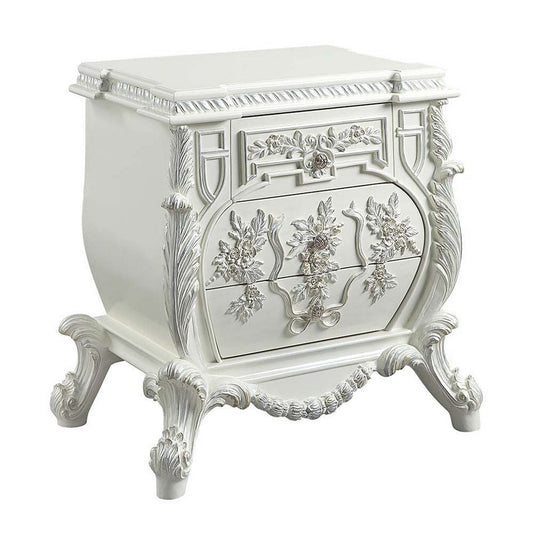 Vivian Nightstand | 3 Drawers | Floral Accent | Antique White
