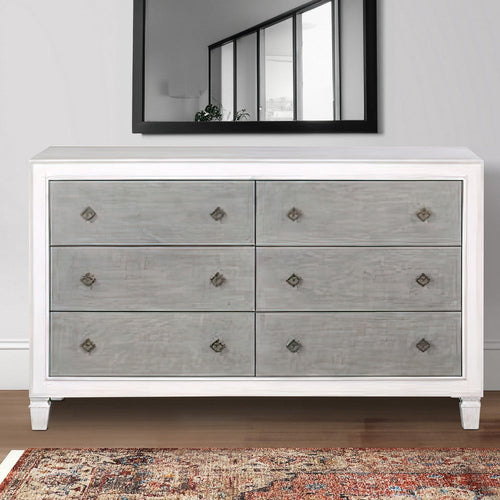 Dresser with 6 Drawers and Diamond Pulls, Gray