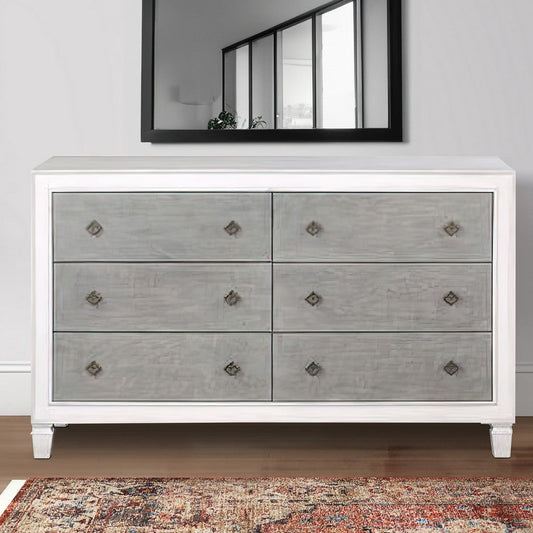 Dresser with 6 Drawers and Diamond Pulls, Gray