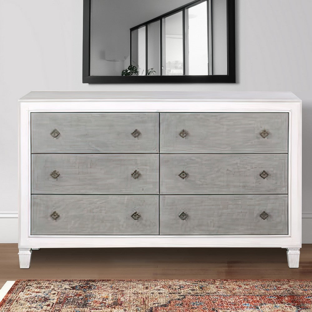 Dresser with 6 Drawers and Diamond Pulls, Gray